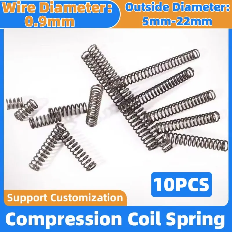 10PCS Wire Diameter 0.9mm Compression Spring Strong Spring Steel 65Mn OD 5mm-22mm Length 10mm~50mm