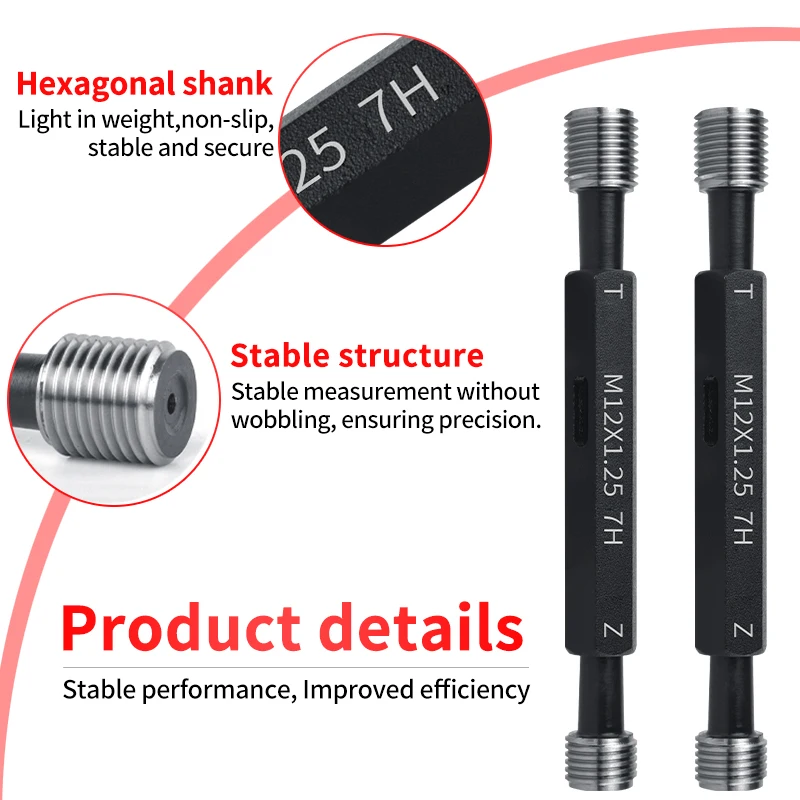 1PCS 7H M20-M27 Steel Metric Fine Thread Plug Gauge Wholesale Measure Tool M21M22M23M24M25M26X0.5/0.75/1.0/1.25/1.5/2.0/2.5/3.0