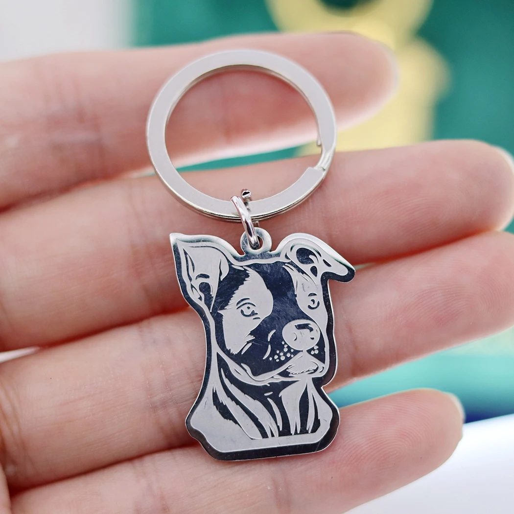 Punk Folded Ears Mastiff Dog DIY Keychain Stainless Steel Pendant Gold Plated Metal Accessories Cartoon Pet Jewelry Kids Gifts