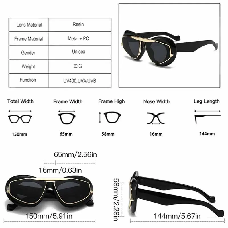 LNFCXI New Y2K Oversized Cat Eye Women Fashion  Sunglasses Retro Unique Lens Amber Shades UV400 Men Punk Sun Glasses