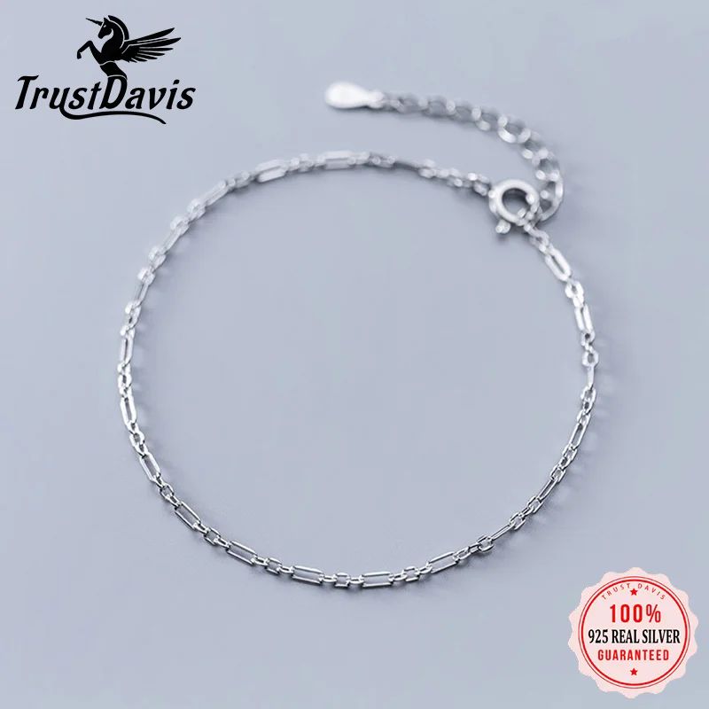 

Trustdavis 100% 925 Solid Sterling Silver Fashion Jewelry Chain 23cm Bracelet Anklets For Women Wife Best Friend DA263