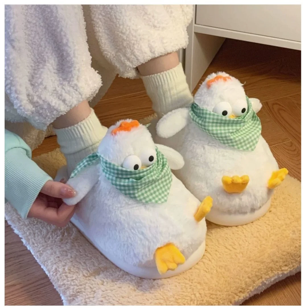 New chicken designer slipper women fluffy kawaii animal slide girl student dormitory slippers ladies thick sole winter fur shoes view 4