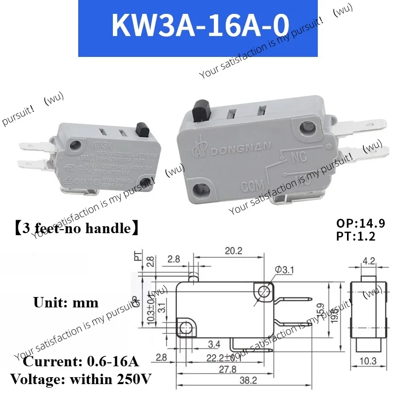 Small micro switch KW3A, limit stroke switch 16A250V, microwave oven mold electric drying rack accessories