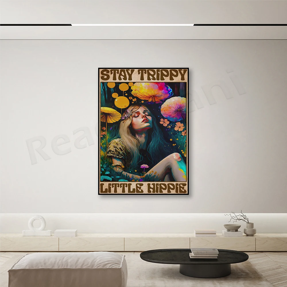 Stay Trippy Little Hippie Canvas Poster, Hippie Girl Art, Hippie Room Decor, Vintage Hippie Soul Art Print, Psychedelic Prints