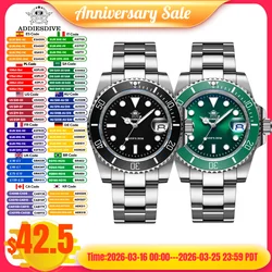 ADDIESDIVE Fashion Watch Stainless Steel Diver Watch 200M C3 Super Luminous Sport Luxury Watch reloj hombre Quartz Men Watch
