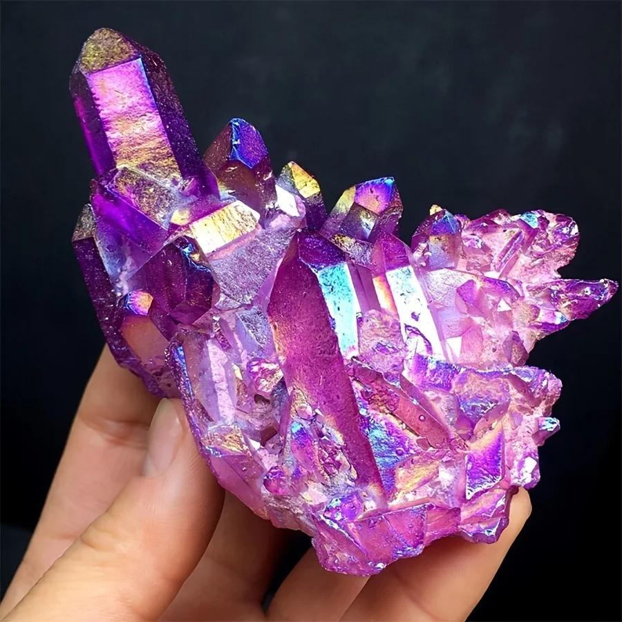 Titanium Plated Crystal Cluster Rock Quartz Gemstone Reiki Healing Mineral Cave Druze Specimen (Purple)