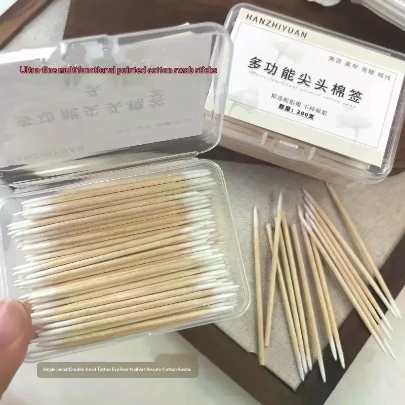 200Pcs Manicure Tools Nails Wooden Tip Cotton Stick Buds Disposable Ultra-Detail Corrector Nail Polish Remover Clean Sticks