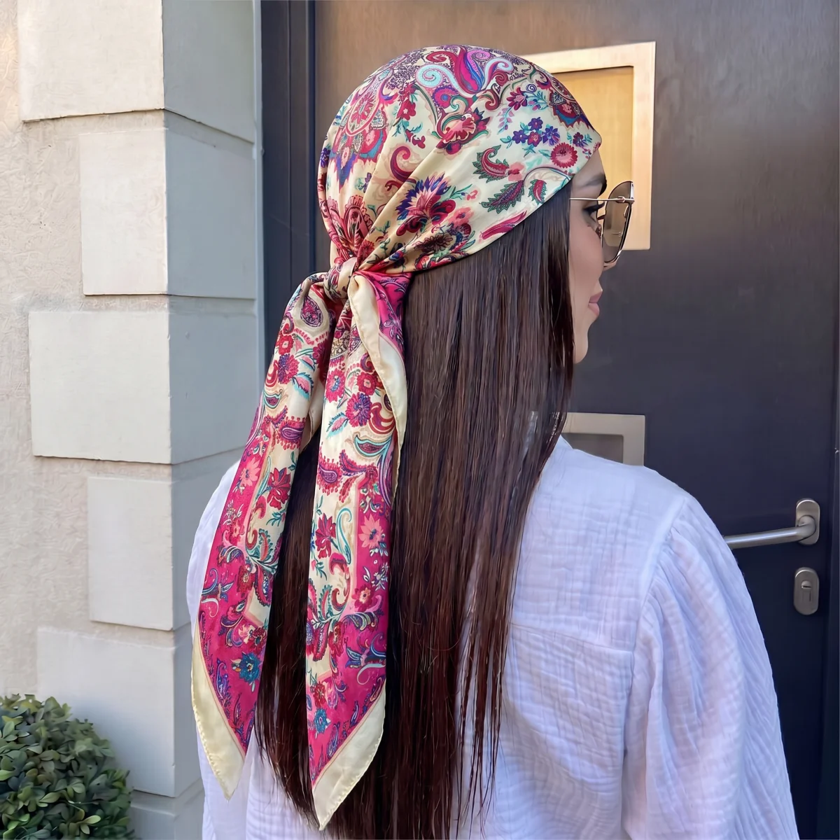 

New Silk Shawl Square Scarf for Women Print 90cm Headband Foulard Satin Hijab Hair Bands Neckerchief Female Head Wraps Bandana