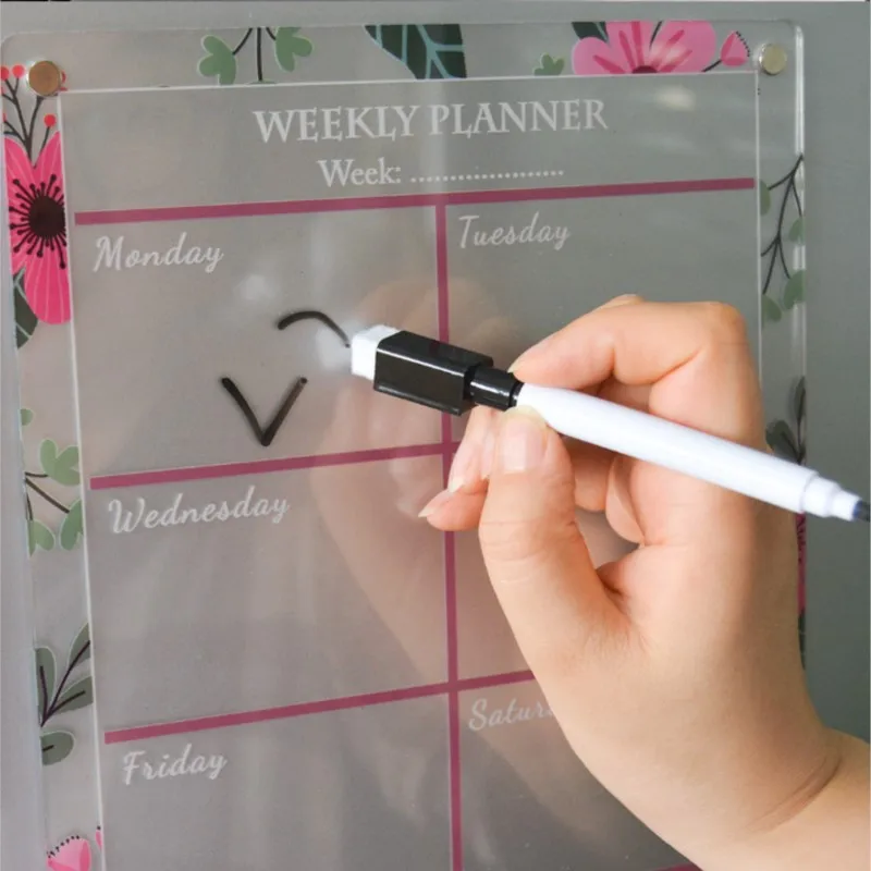 Fridge Magnet Sticker Calendar Board Planner Reusable Magnetic Dry Erase Board Schedule Transparent Acrylic Fridge Message Menu