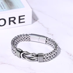 BONISKISS Double Grain Chain Stainless Steel Magnetic Buckle Heavy Metal Hip Hop Punk Bracelet Anniversary Gift for Men