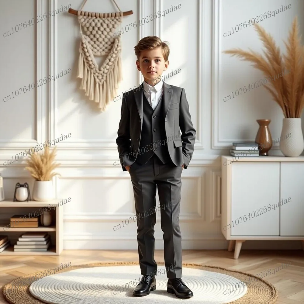 Customize Dark Grey Formal Occasion Kids Suit Wedding Party Toddler Children Tuxedo Boys Clothes 3 Piece Set Jacket Vest Pants