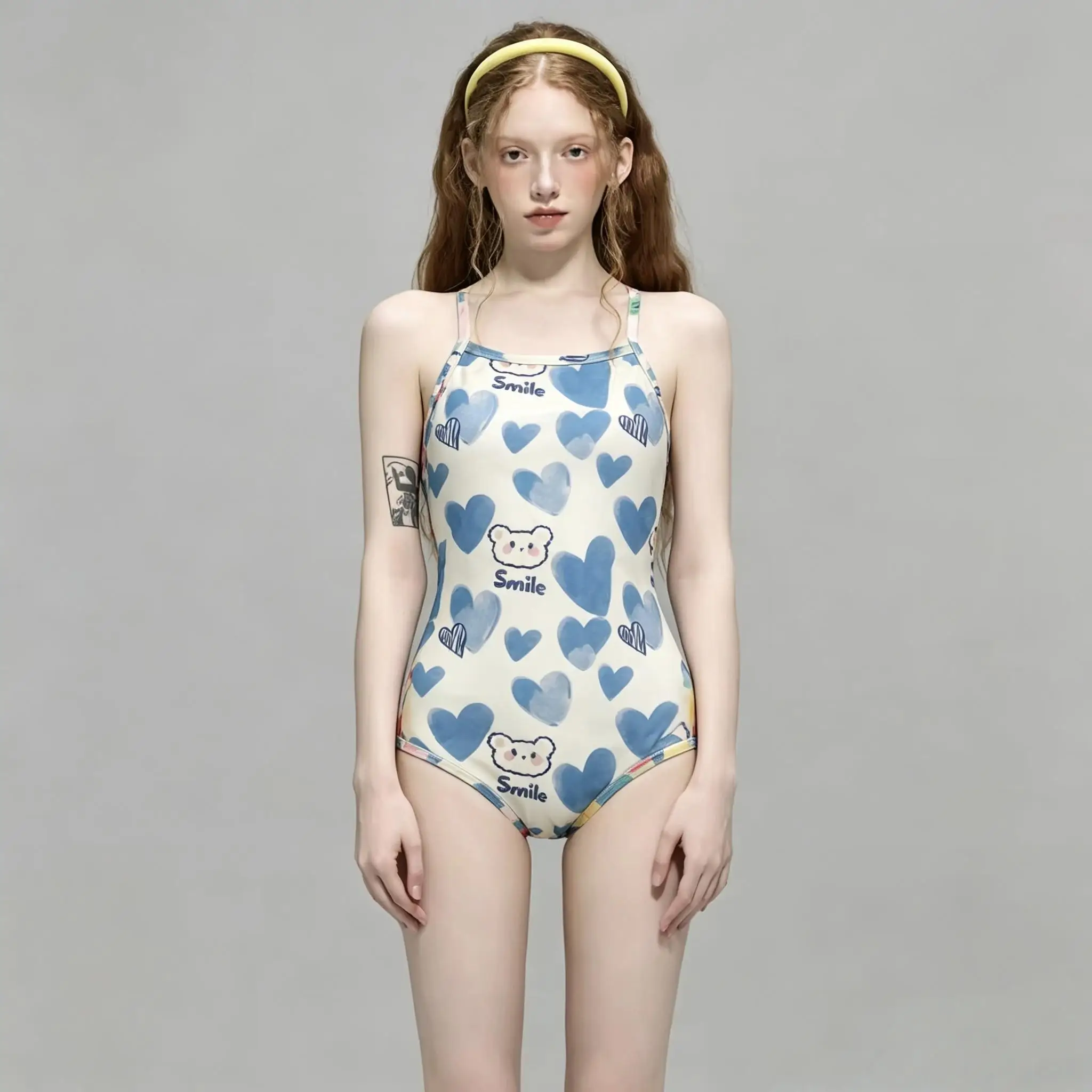 Cartoon Dopaamine Heart Bear One-Piece Swimsuit Women's Professional Competition Swimming Gym Exclusive Training Suit