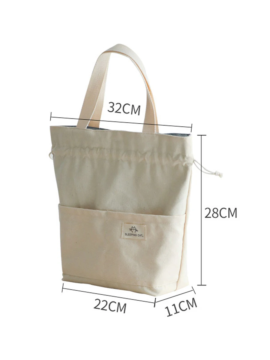 Isolierte Lunchtasche aus Segeltuch mit Kordelzug, verdickte Aluminiumfolie, Thermo-Bento-Box, Tragetasche, Kühler, Handtaschen für Büro, Picknick im Freien – Detail 1