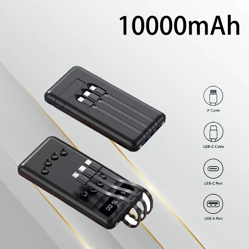 

Comes with Four Wire Mini Compact Electroplating Outdoor Portable Power Bank New Model with Built-in Wire Mobile Power Bank