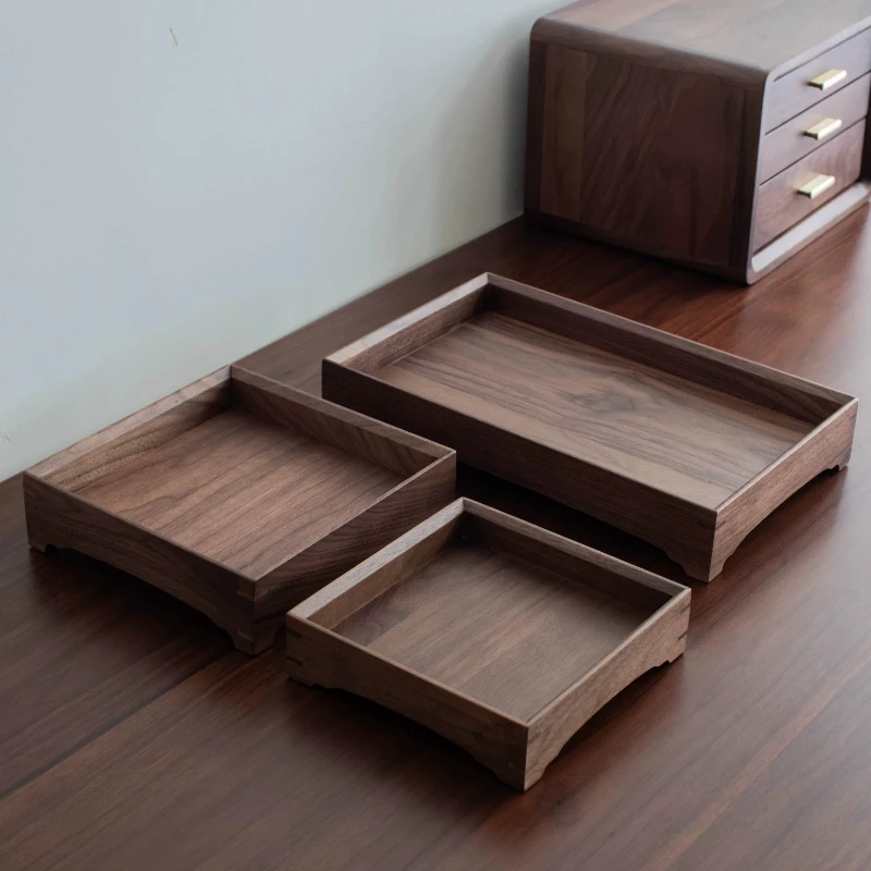 Black Walnut Tea Tray Rectangular Dry Brewing Serving Board for Teapot Cups Waterproof Tea Ceremony Holder Rustic Storage Trays