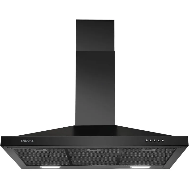 SNDOAS Black Range Hood 36 inches,Stainless Steel Wall Mount Range Hood Black,Kitchen Hood Vent with Ducted/Ductless Convertible