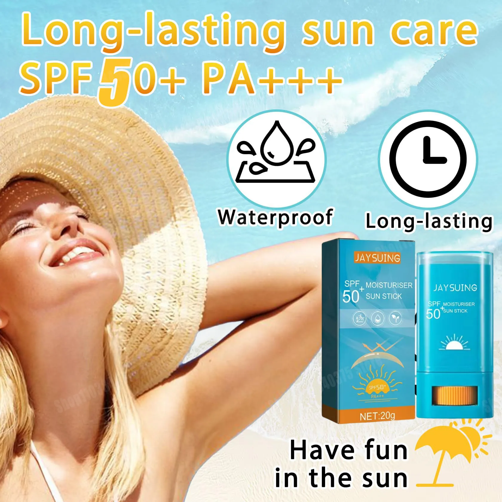 Face Sunscreen Stick SPF 50+ Moisturizing Water Resistant  UV Protection Long Lasting Lightweight Sunscree for All Skin Types