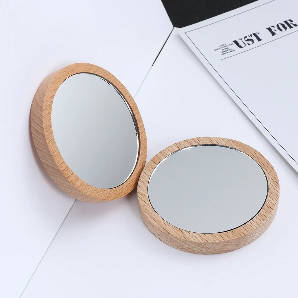 

3Pcs 7.5cm Mini Makeup Mirror Round Glass Wood Finish Pocket Mirror Clear Reflection on The Go Essential