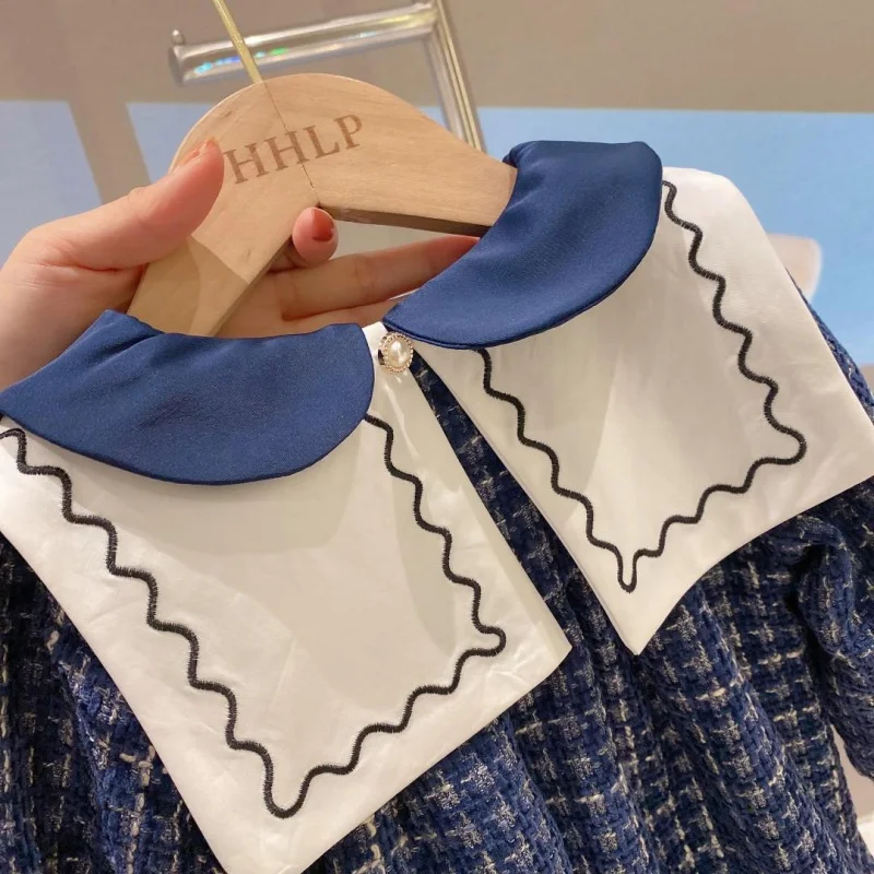 

Fleece-Lined Girls' Dress2025Winter Style Baby Girl Plaid Thickened Houndstooth Bell Sleeve Princess Dress