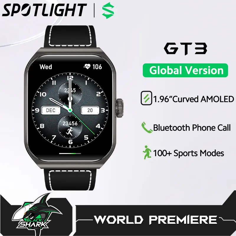 [World Premiere]Global Version BLACK SHARK GT3 1.96'' Curved Amoled Display 10 Days Battery Life Support Bluetooth Voice Call