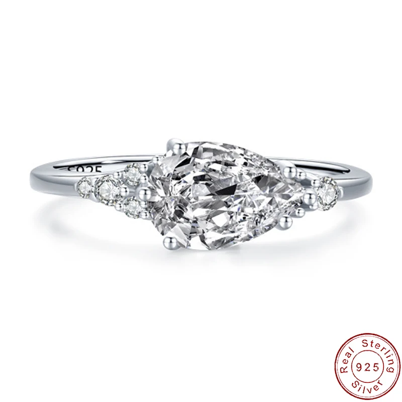 

New Sparkling European Water Droplet Pave AAA CZ 925 Sterling Silver Finger Ring For Women Birthday Party Wedding Gift Jewelry