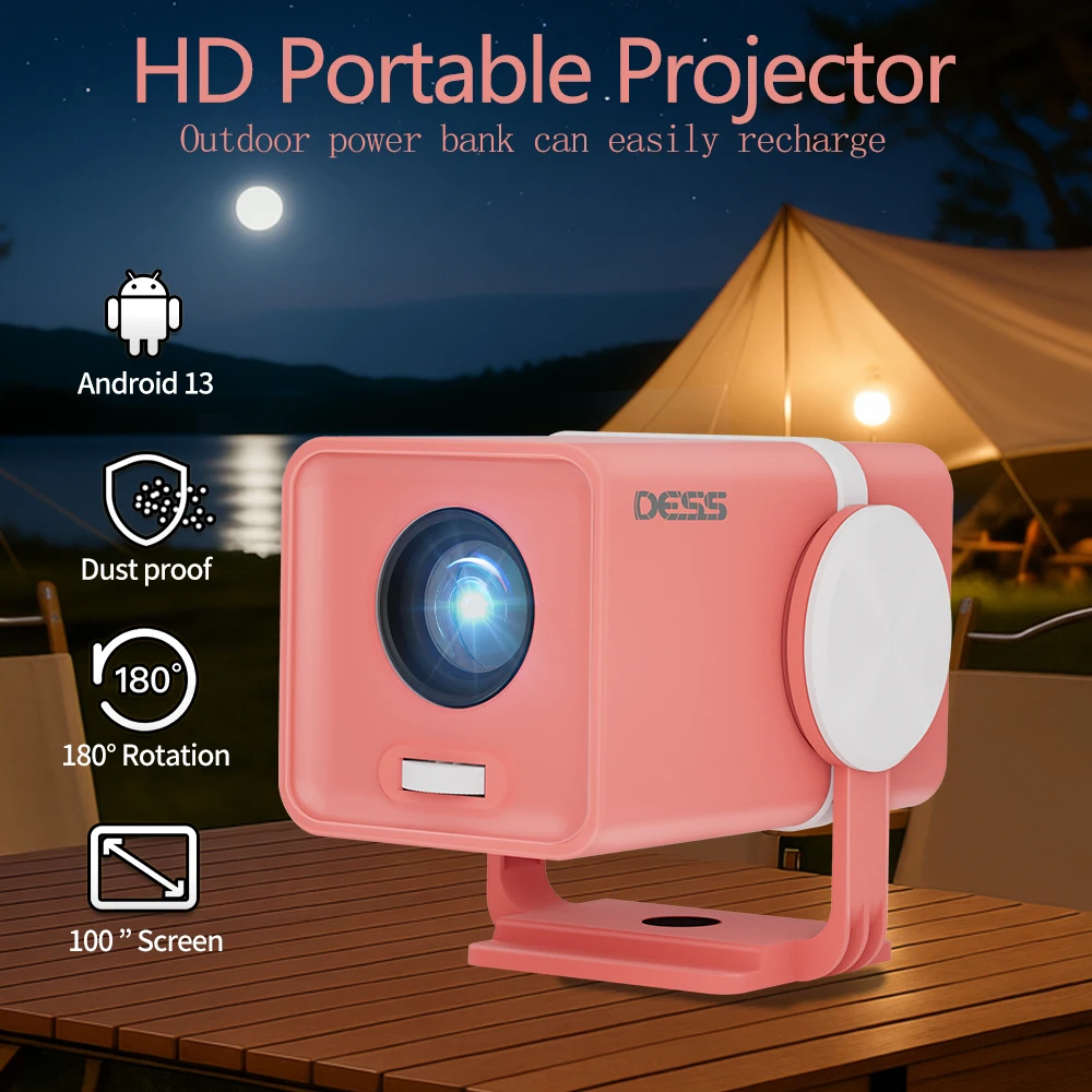 

DESS Mini Portable Projector Dual WiFi6 Android 13 TV Projector for Home Theater Projector 180° Rotation