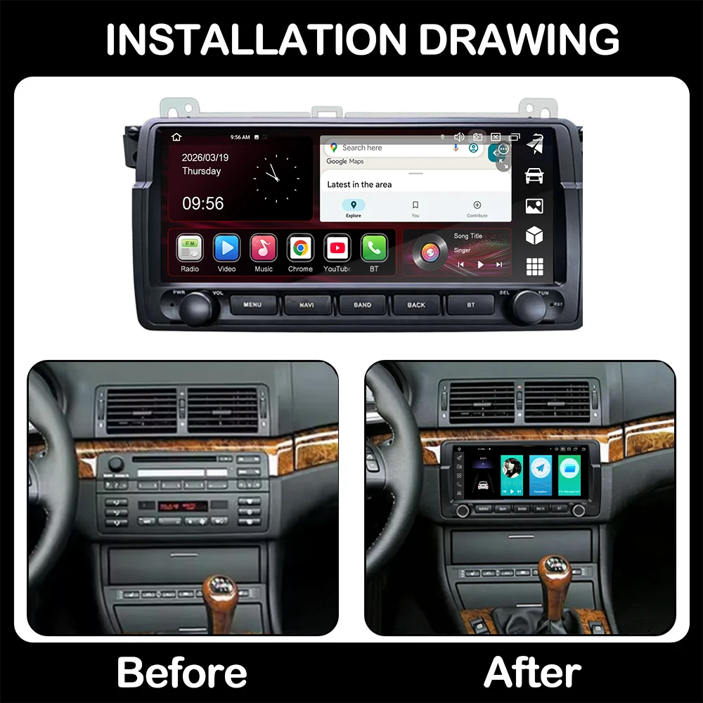 For BMW E46 3 318/320/325/330/335 M31998-2006 Android Smart System Car Multimedia Video Radio Player GPS Navigation IPS Screen