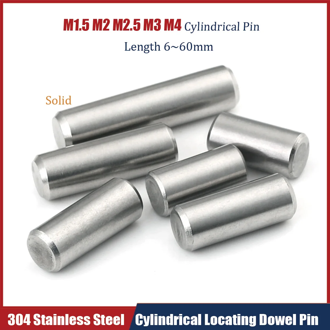10Pcs M1.5 M2 M2.5 M3 M4 304 Stainless Steel Solid Rod Bearing Parallel Cylindrical Positioning Roll Dowel Pin Length 6~60mm