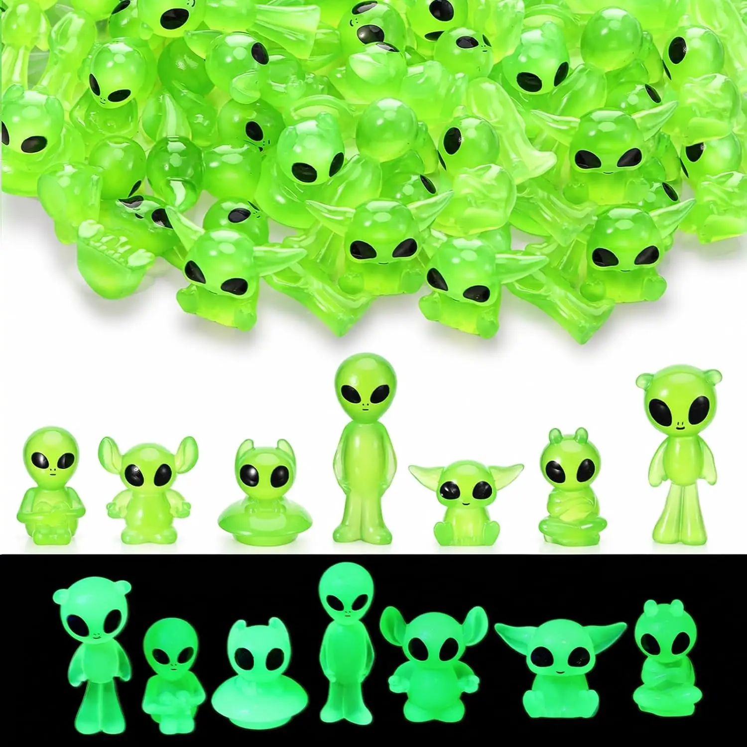 28 Pcs Mini Alien Figures Glow in The Dark Tiny Alien Resin Figurines to Hide and Seek Cute Miniature Sculpture Ornament