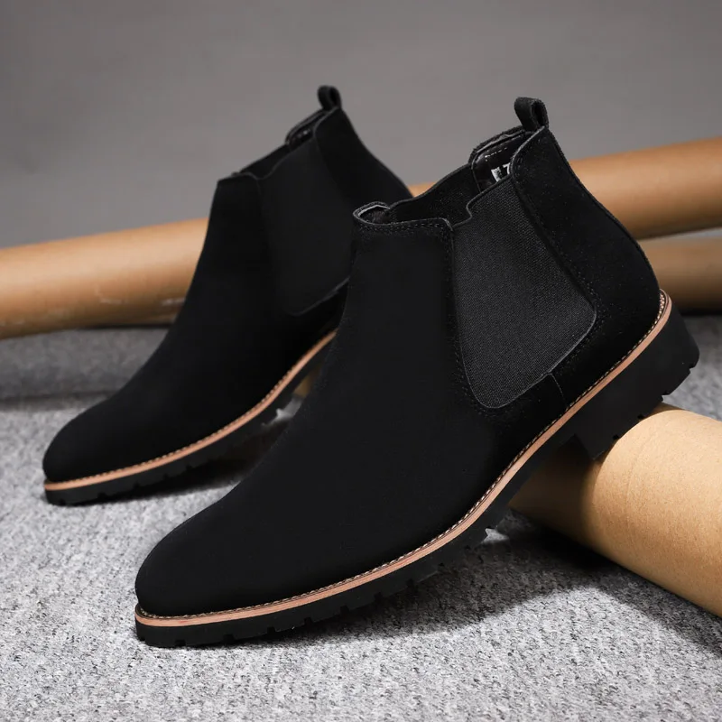 New Luxury Brand Versatile Chelsea Men Boots Genuine Leather Ankle Round Toe Business Men Classic Retro Anti-slip Wearable Boots