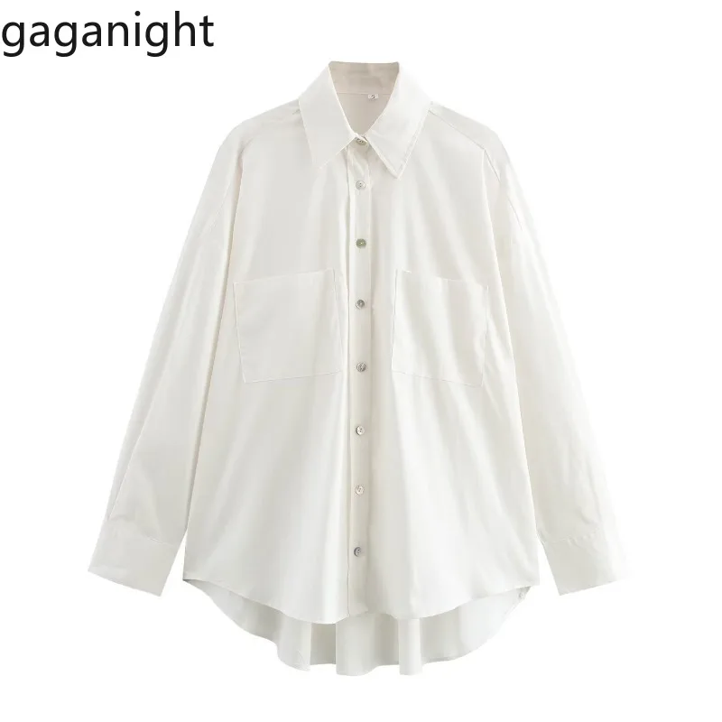 

Gaganight Women Shirts Elegant Turn Down Collar Pockets Loose Solid Office Lady Temperament Blouse Fashion Casual Tops Chic