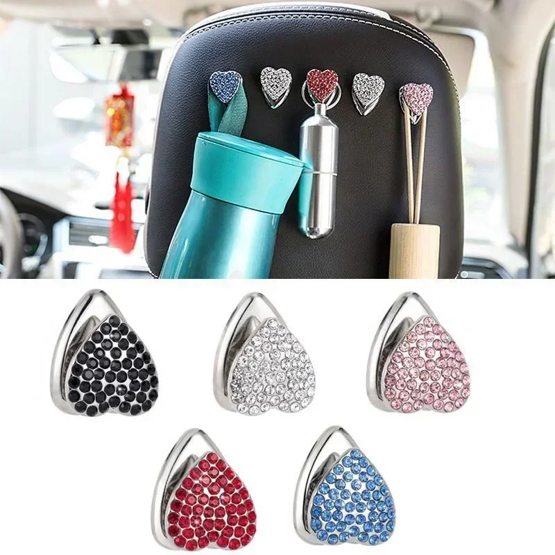 1Pc Mini Car Hooks Crystal Rhinestone Car Mounted Hooks for Grocery Bag Home Wall Decorations Door Hanging Car Accessories