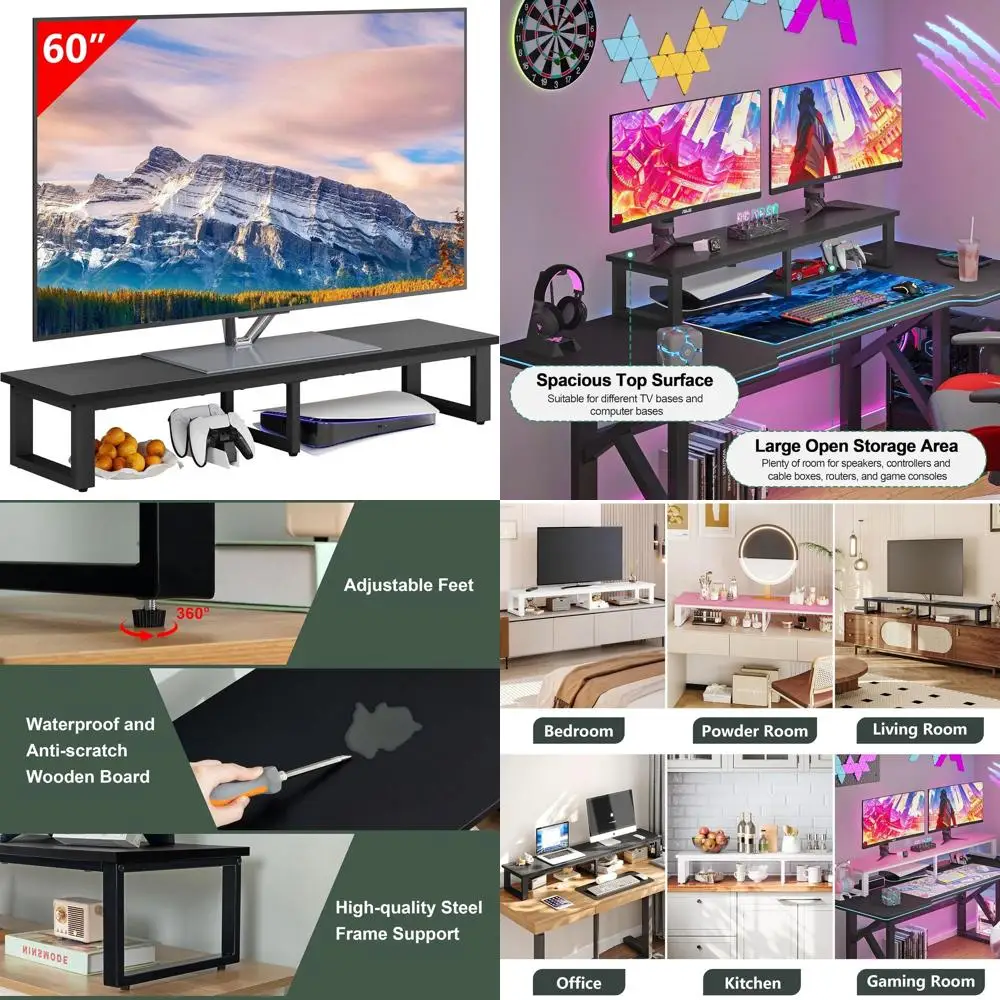 

Улучшите качество просмотра на вашем 32-60-дюймовом телевизоре с помощью прочной стальной подставки, двойного экранного монитора и места для хранения для дома, офиса и гостиных — черный цвет