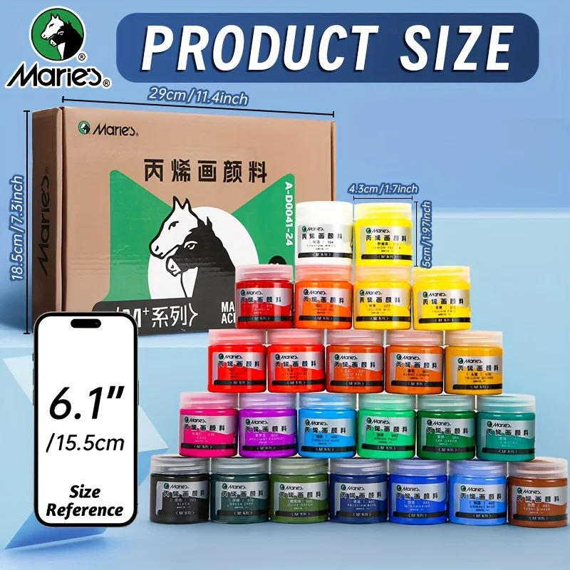 Marie\'s 24 colors 50ml/1.69oz Acrylic Paint Set for Rocks,Wood,DIY,Glass,Painting,Canvas,Drawing for Students,Artist,Adults
