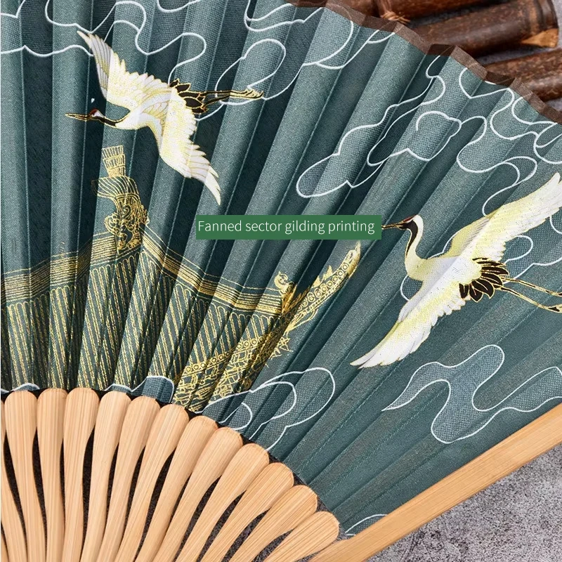 Mini Silk Folding Fan Portable Vintage Wood Fan Green Forest Collection Daily Home Decor Ornament Craft Gifts Hanfu Fans