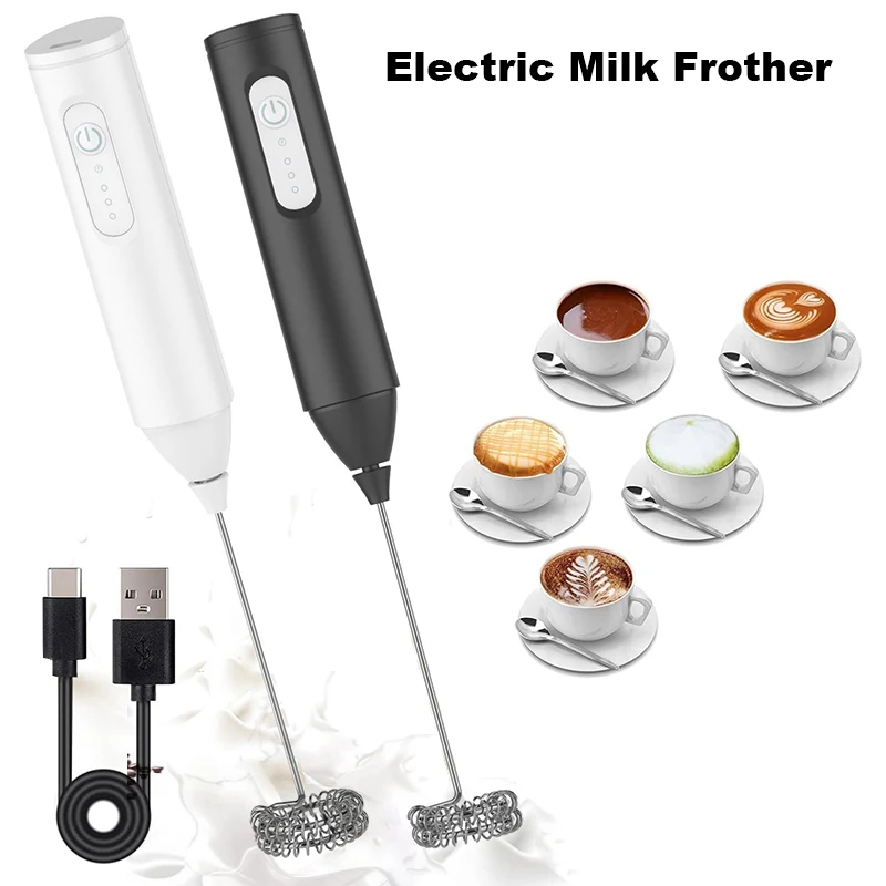 Bezprzewodowy elektryczny spieniacz do mleka, mini blender USB 3-biegowy ręczny spieniacz do mleka do kawy, spieniacz do cappuccino trzepaczka