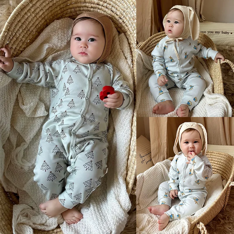 

Spring Toddler Boys Bodysuits Pure Cotton Newborn Girls Jumpsuts Onesie Round Neck Kids Baby Boys Bodysuits Infant Overalls