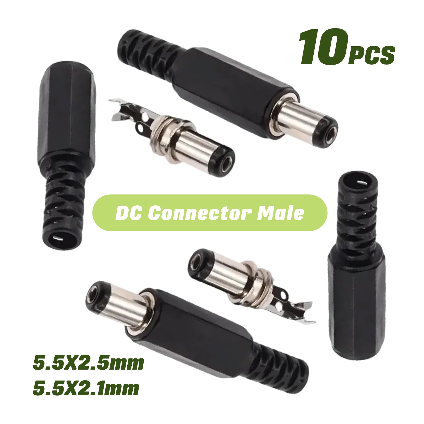 5PCS DC Power Plug Male Adapter 5.5X2.5mm and 5.5X2.1mm Connector Barrel Plugs 9mm 14mm