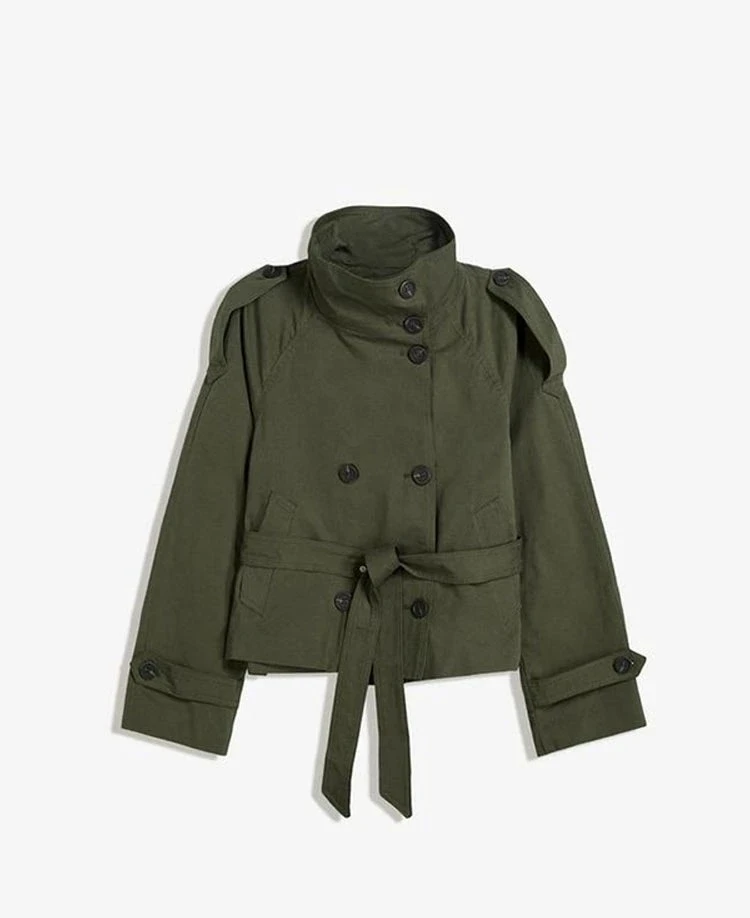 

Spring Autumn Women Stand Collar Trench Coat New With Belt Double Breasted Jacket High Street Long Sleeve Windbreaker Coat