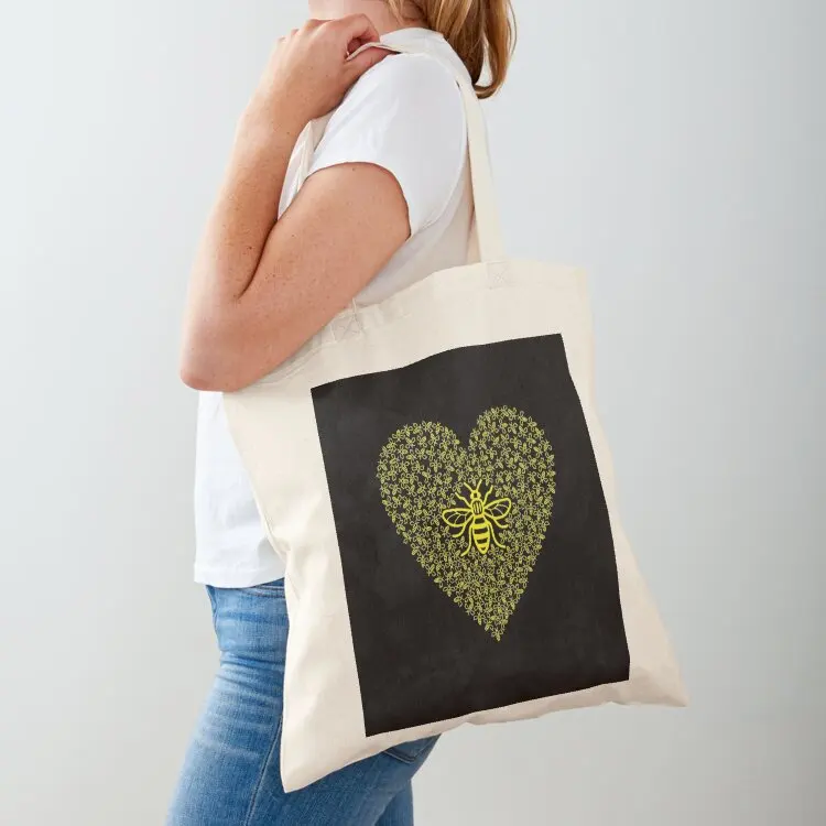 

Bee Strong / Love Manchester Tote Bag sacs de shopping Canvas shoulder bag custom fabric bag university shopper