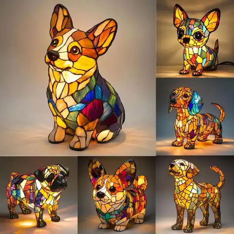 Corgi Lamp And Pug Lamp Dog Series Art Night Light 3D Stained Resin French Handmade Table Lamp Cute Pet Dogs Desktop Decorations