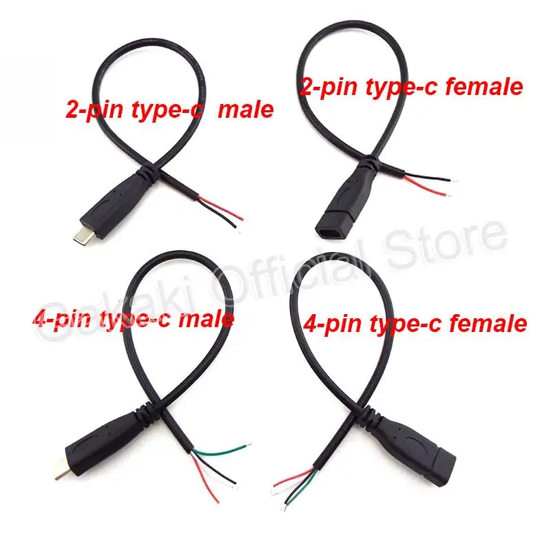 Male to Female 2-pin 4-pin Line Micro USB 2.0 Type-C Charger Wire Connector Power Supply Extension Cable