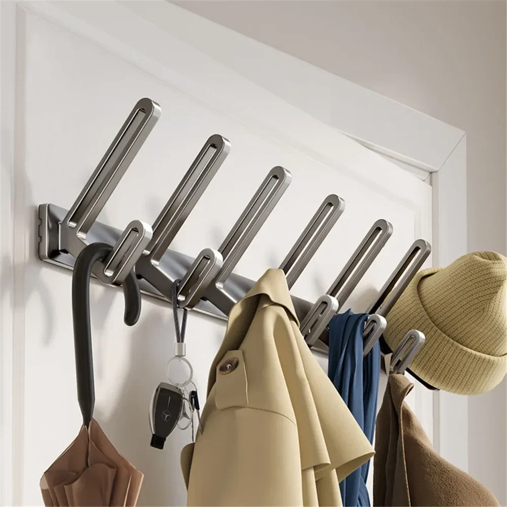 7/8 Hooks Aluminum Coat Rack Wall Mounted Long Clothing Rack Hanger Hat Keys Organizer Bedroom Living Room Bathroom Hooks