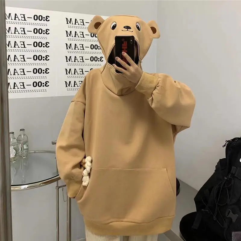 Felpa con cappuccio Teddy Bear felpa con cappuccio da donna tuta spessa in peluche Cute Vintage Harajuku coppia abbigliamento felpe con cappuccio orso oversize pullover