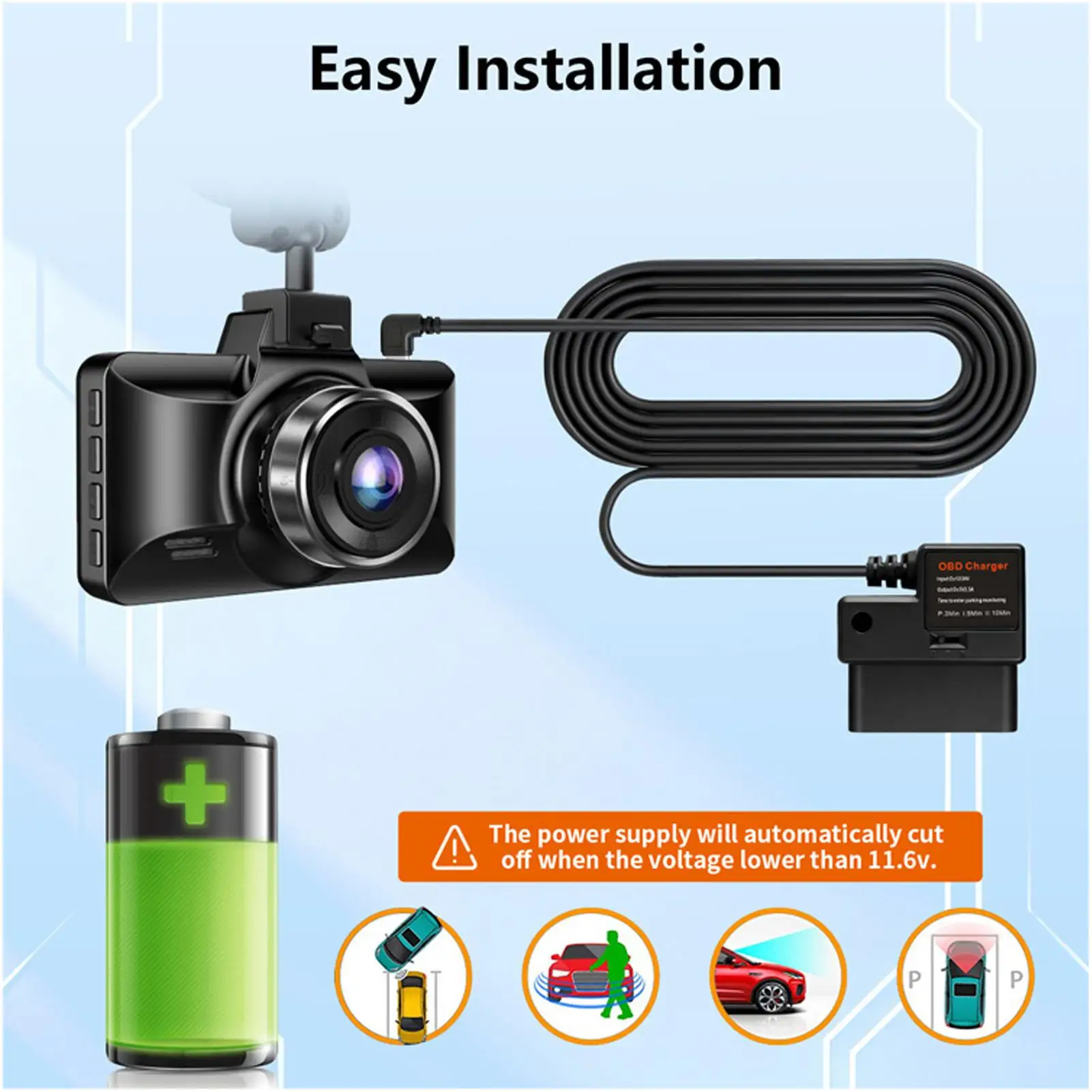 

Автомобильный жесткий провод Plug And Play от 12 В/24 В до 5 В, понижающий жесткий провод для автомобильного монитора для парковки, дорожных поездок, ежедневного вождения на ночь