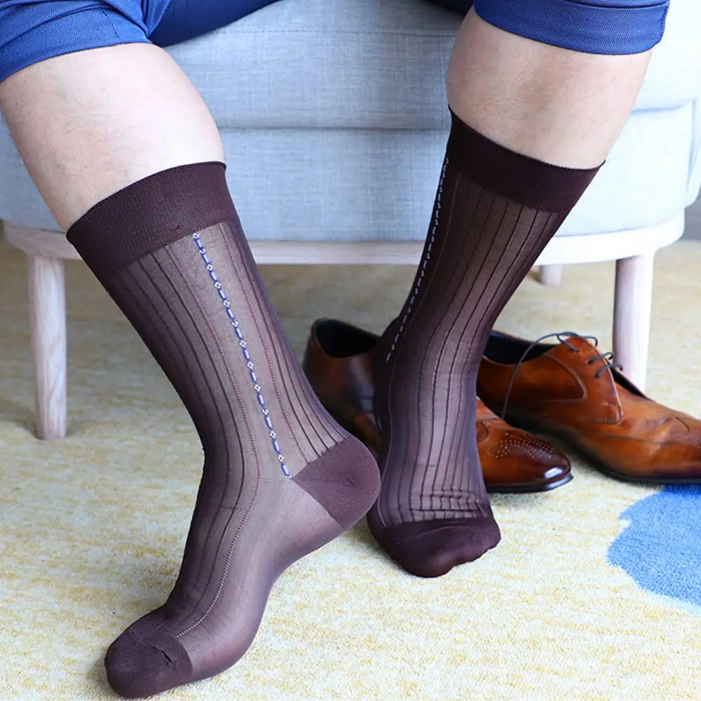 5 Pairs Men\'s Business Formal Sock Translucent Mid-calf Socks Male Sheer Stockings Dress Tube Socks Ultra Thin Summer Socks