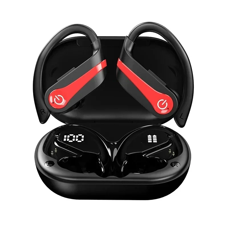 Q63 Bluetooth 5.3 Wireless Earbuds with Mic IPX7 Waterproof 200H Earphones with Hooks for Sports Running Workout Gym