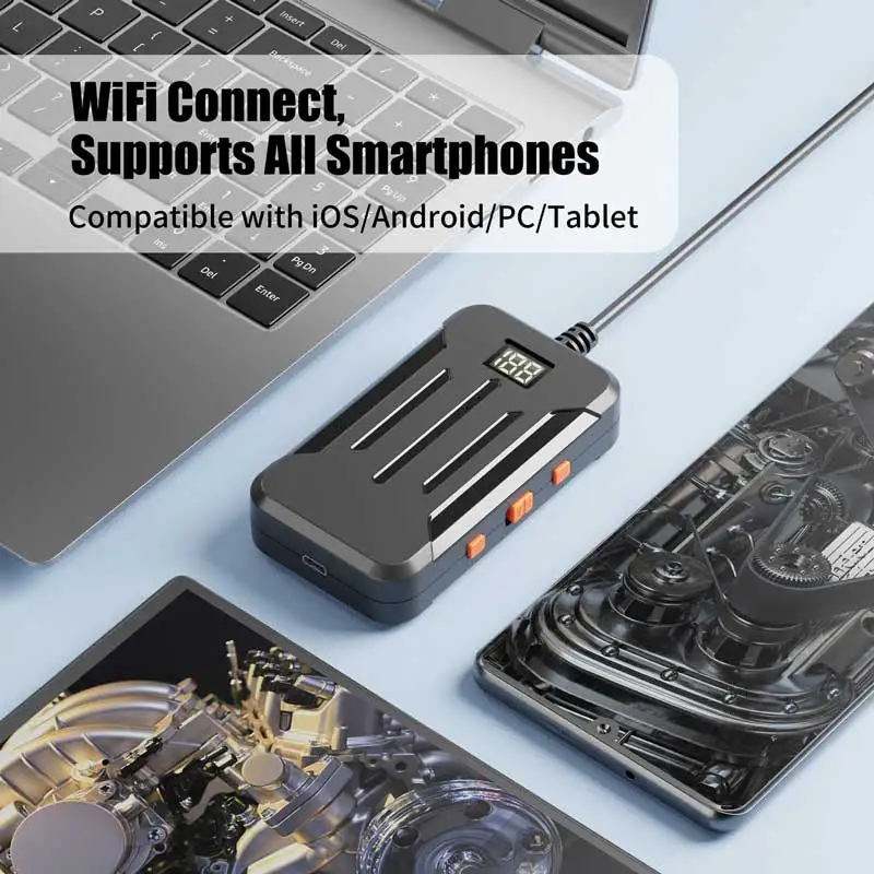 WiFi Industrial Endoscope Single&Dual Lens Options 1080P Camera for IOS/Android Wireless Borescope 2600mAh for Inspection Car view 3
