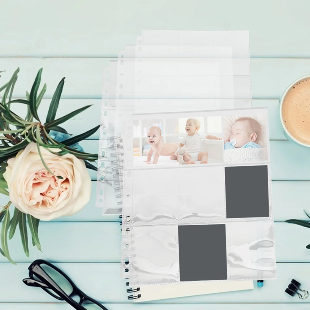 

10 Sheets 9 Grid Photo Card Sleeves Clear Plastic Album Refills Reusable Pages for Photos and Business Cards Storage Solution