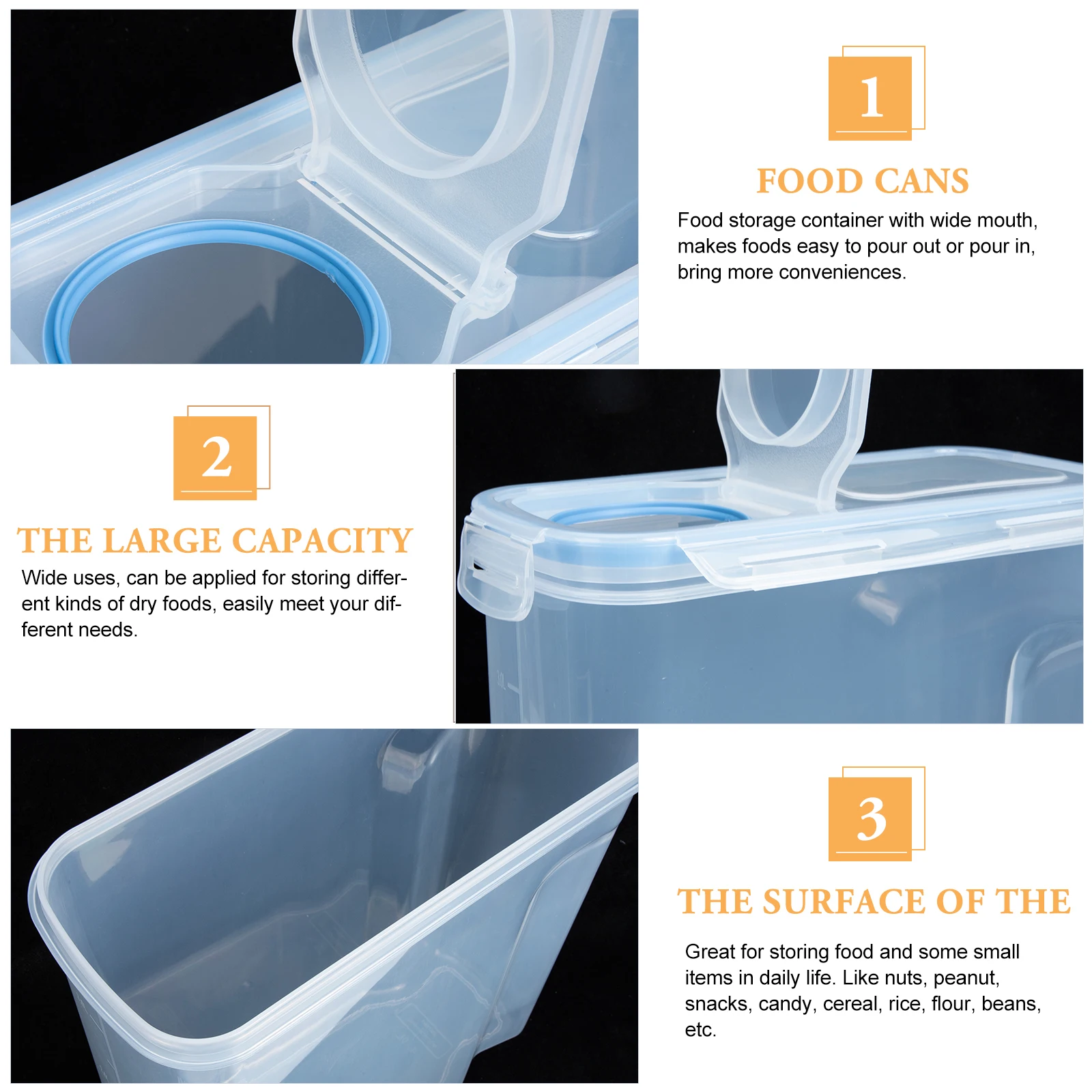 

4L Large Food Storage Container Airtight Pantry Organizer Dry Cereal Rice Flour Beans Container Kitchen Storage Box For Snacks